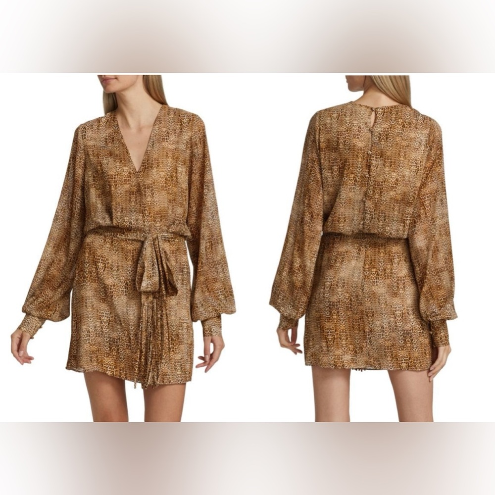 ALEXIS Intermix *Dula* leopard animal print boho sheath dress w fringe belt XS - Picture 3 of 9